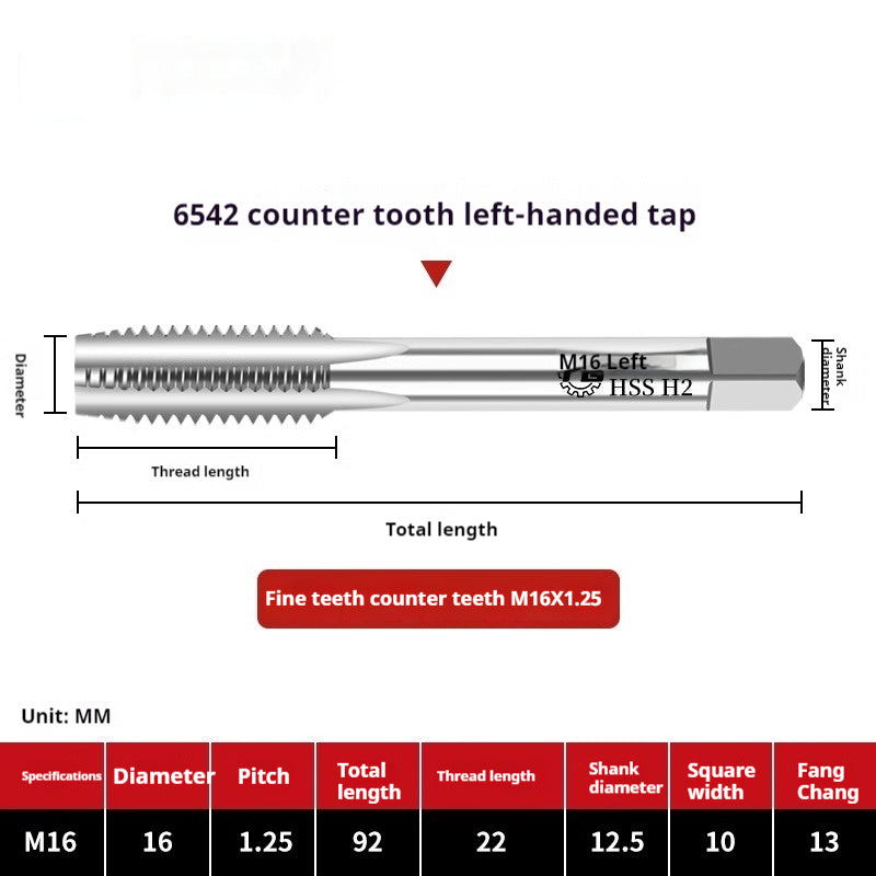 2112-M2 reverse thread machine with tap stainless steel special left tooth straight groove tap, left rotary wire tap, high-speed steel tapping Shandong Denso Pricision Tools Co.,Ltd.